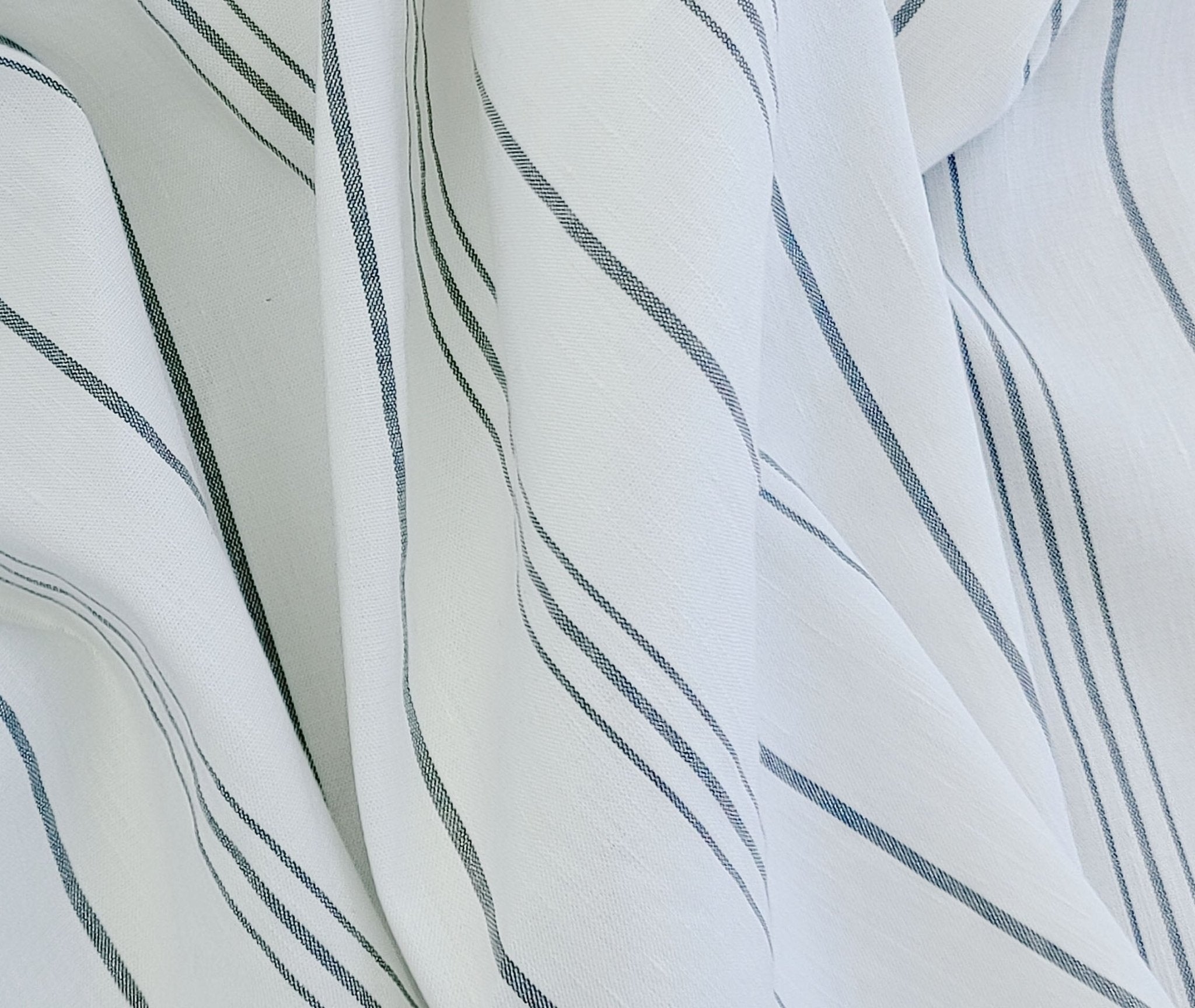 Classic Monochrome: White & Black Stripes Linen Rayon Stretch Fabric 6687 - The Linen Lab - Gray(Light)
