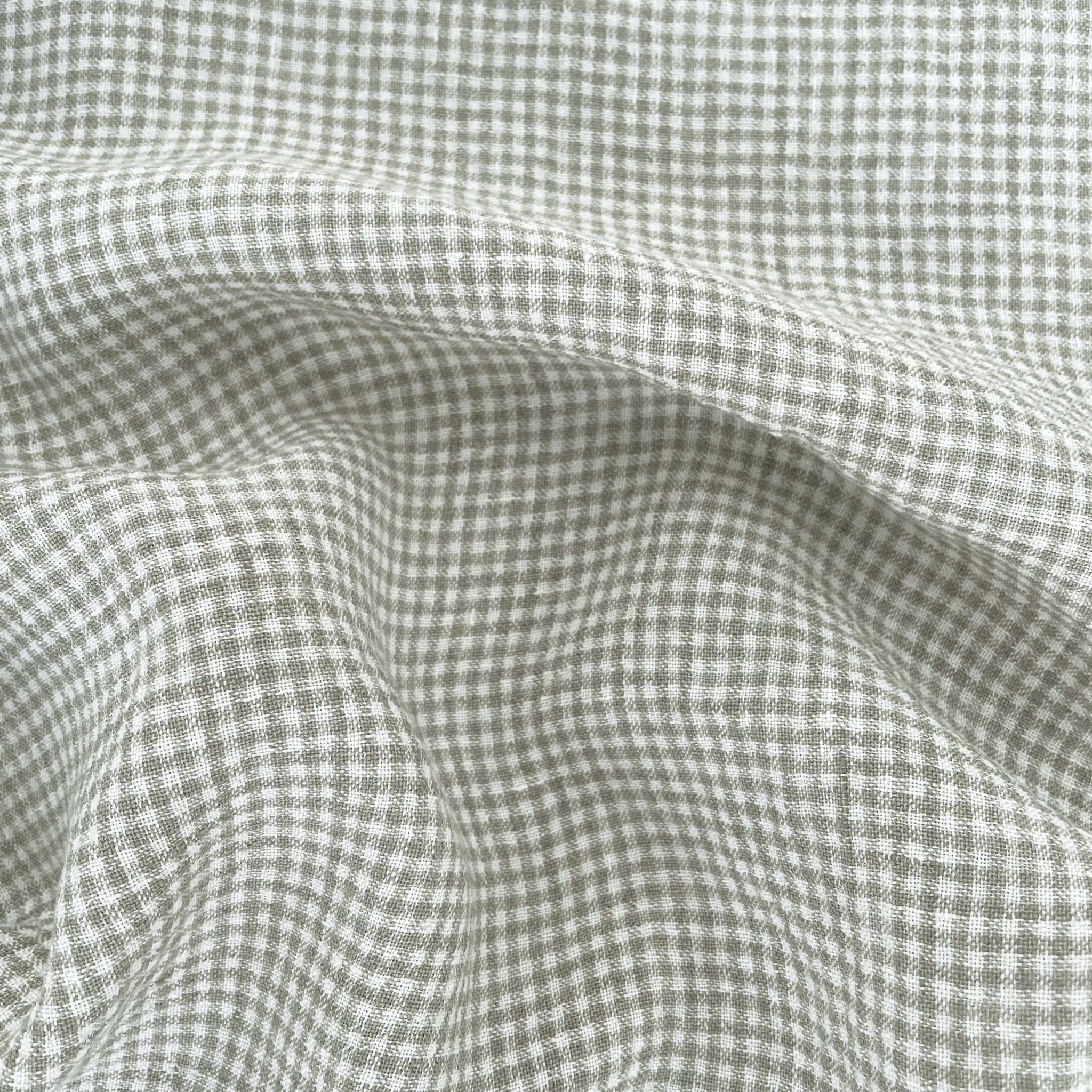Linen Fabric Seersucker Gingham Check 7328 7329 - The Linen Lab - Khaki