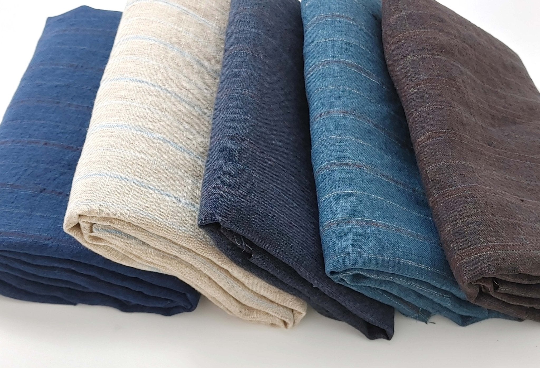 100% Linen Fabric Delave Stripe Lightweight 7500 7501 7751 7723 7724 - The Linen Lab - Beige