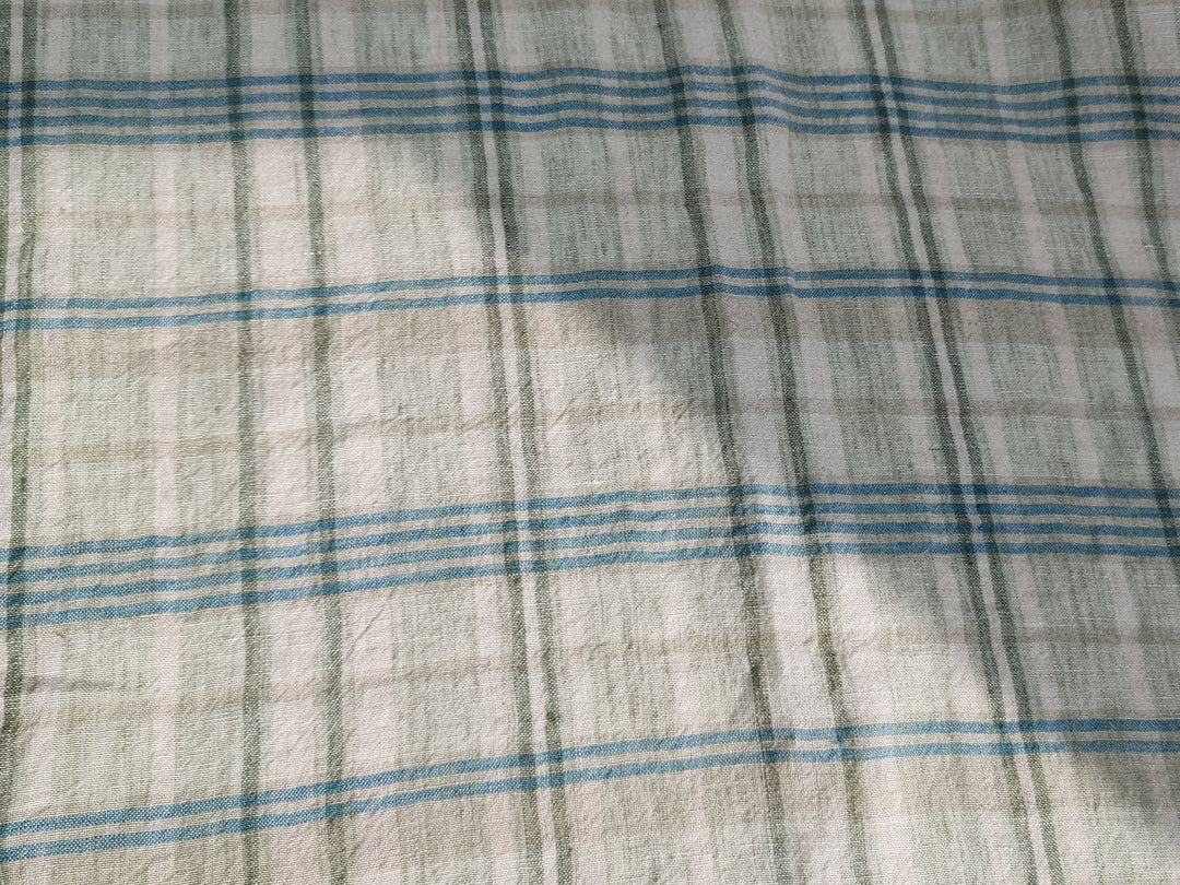 100% Linen Fabric Madras Plaid Light Weight (7022 7023 7024 6709 6710 6711) - The Linen Lab - Greenish Blue