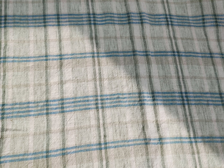 100% Linen Fabric Madras Plaid Light Weight (7022 7023 7024 6709 6710 6711) - The Linen Lab - Greenish Blue