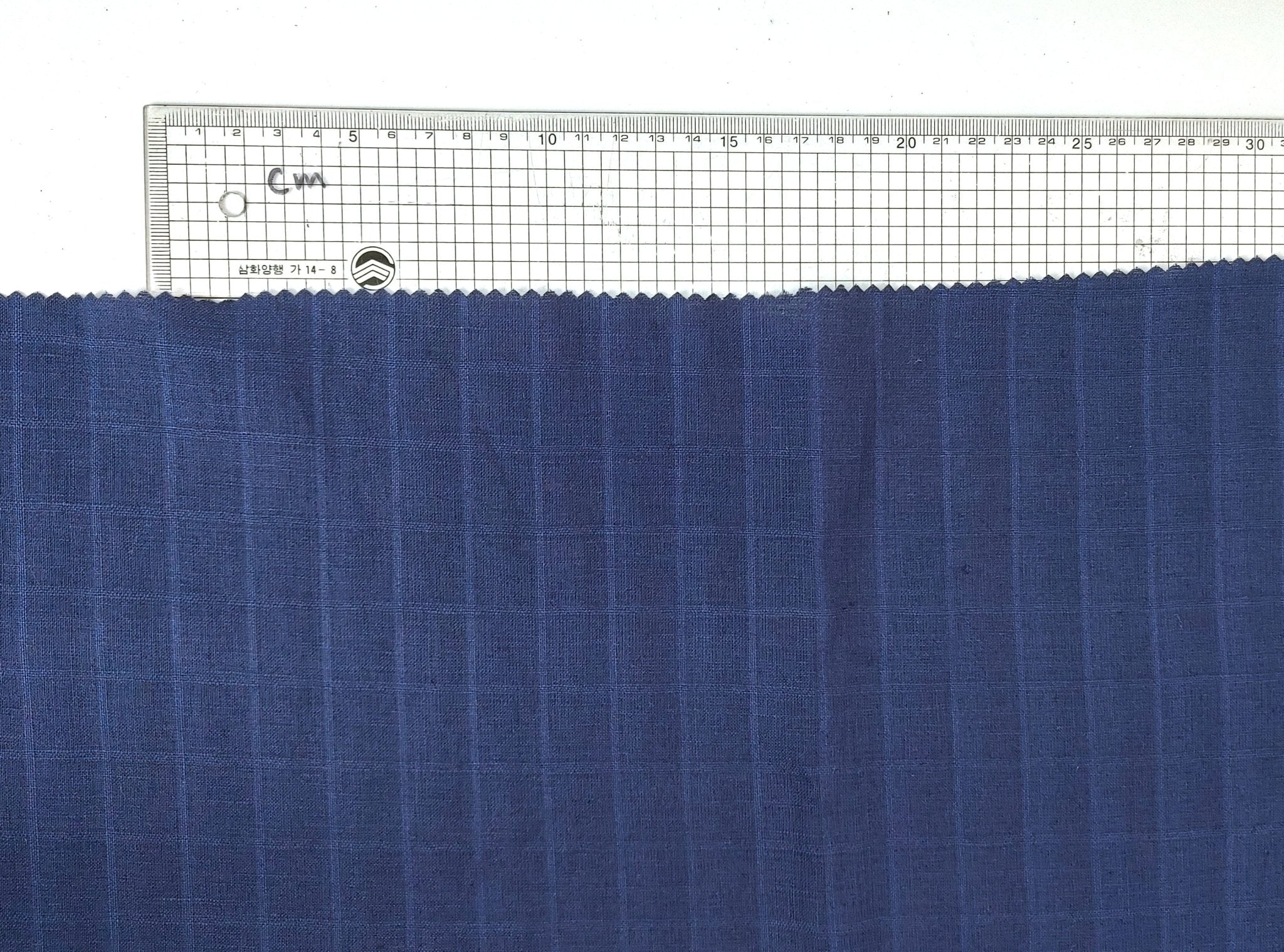100% Linen Navy Color Fabric with Subtle Windowpane 4743 - The Linen Lab - Navy