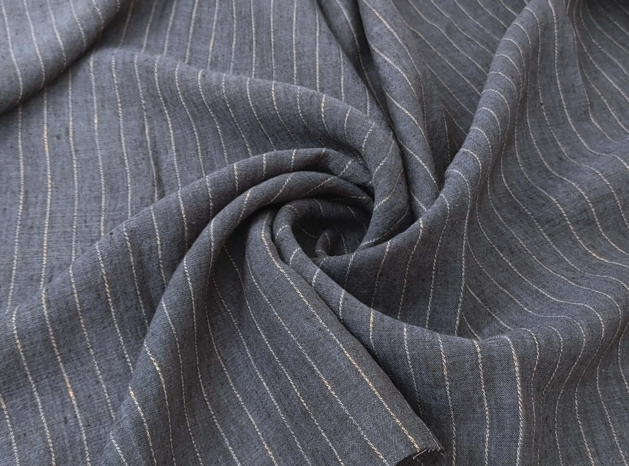 100% Linen Stripe Fabric: Dark Navy with Beige Stripes - Lightweight for Various Projects 7294 - The Linen Lab - Navy