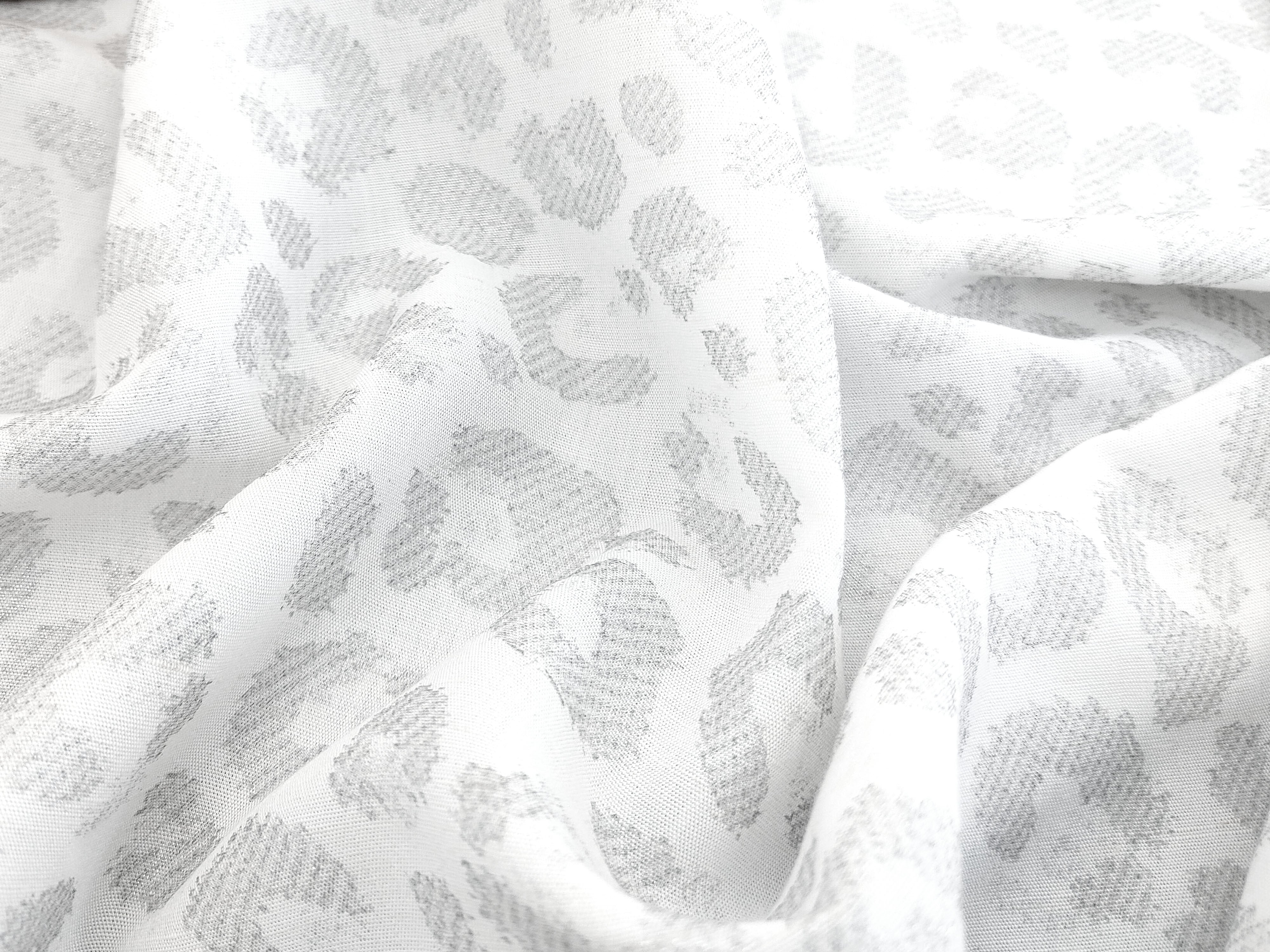 Silver Leopard: White Linen Rayon Fabric with Silver Foil Print 3668 2926