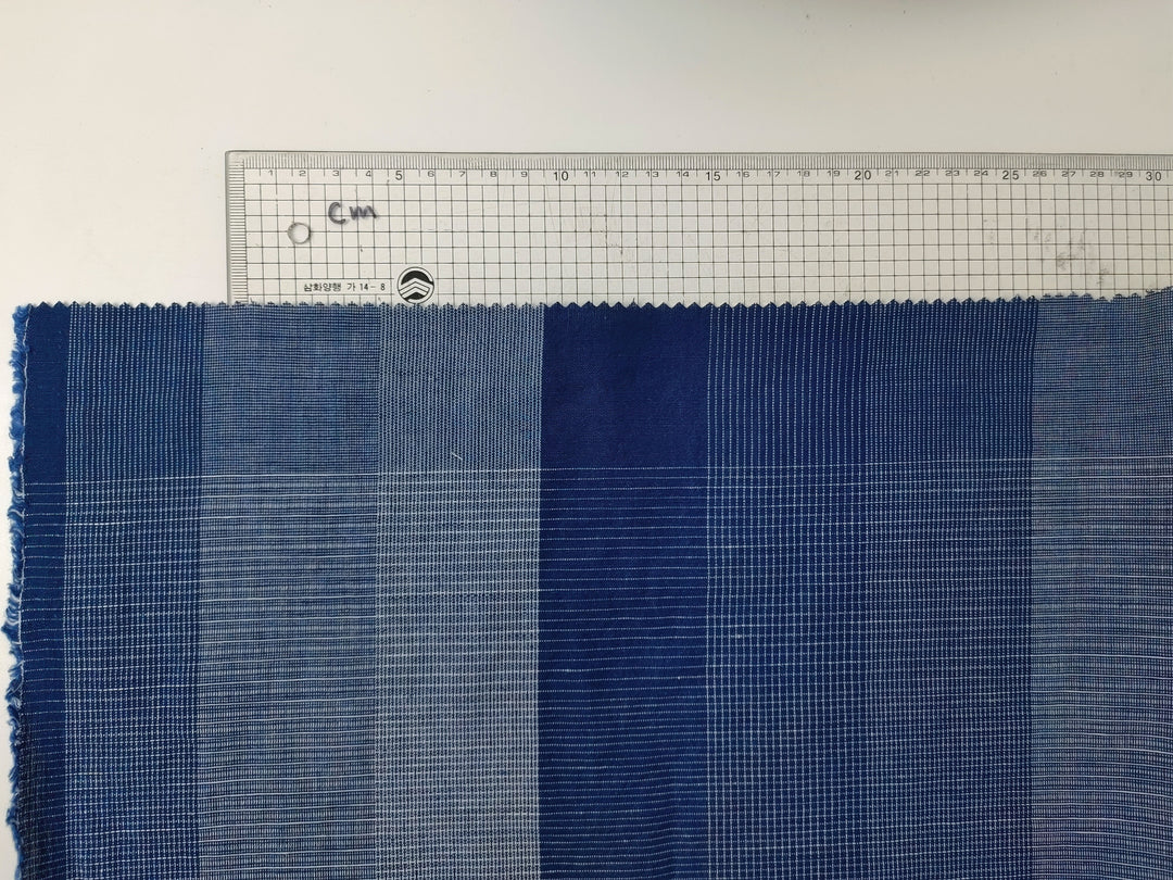 Linen Cotton Blend Fabric Blue Check Harmony 6094