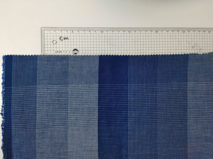 Linen Cotton Blend Fabric Blue Check Harmony 6094