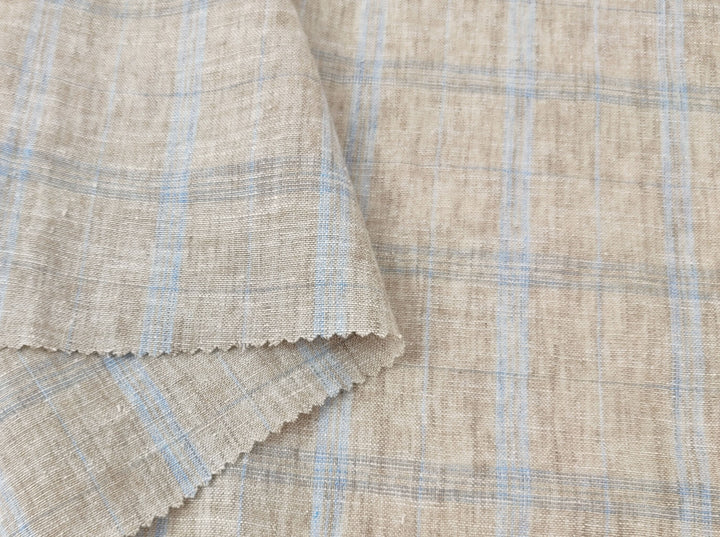 Beige Plaid Linen Cotton Ramie Fabric 7867