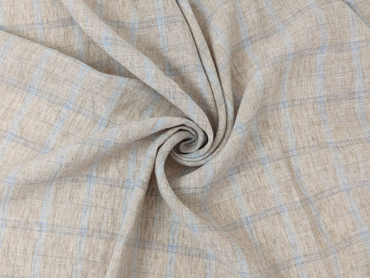 Beige Plaid Linen Cotton Ramie Fabric 7867
