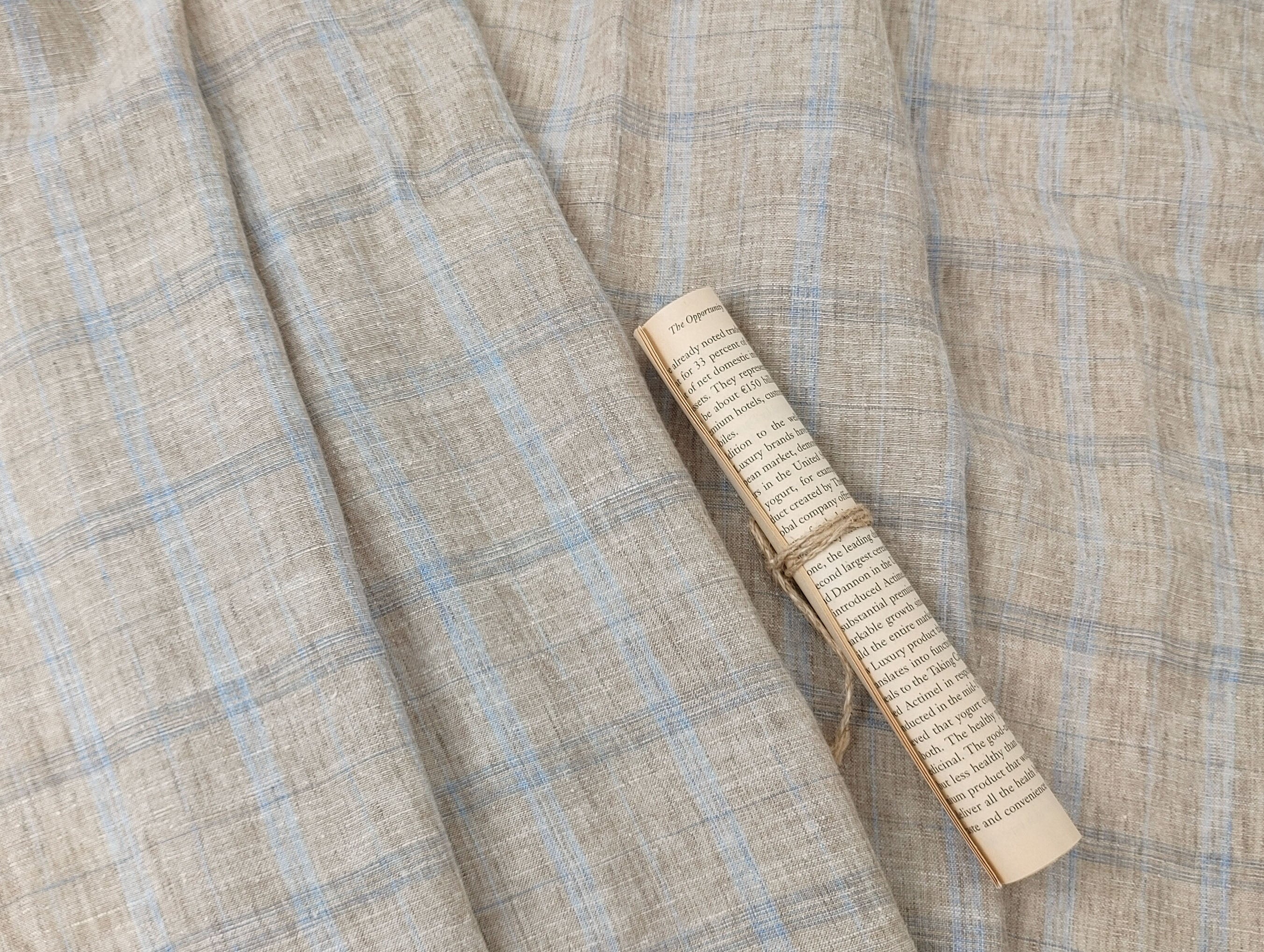 Beige Plaid Linen Cotton Ramie Fabric 7867