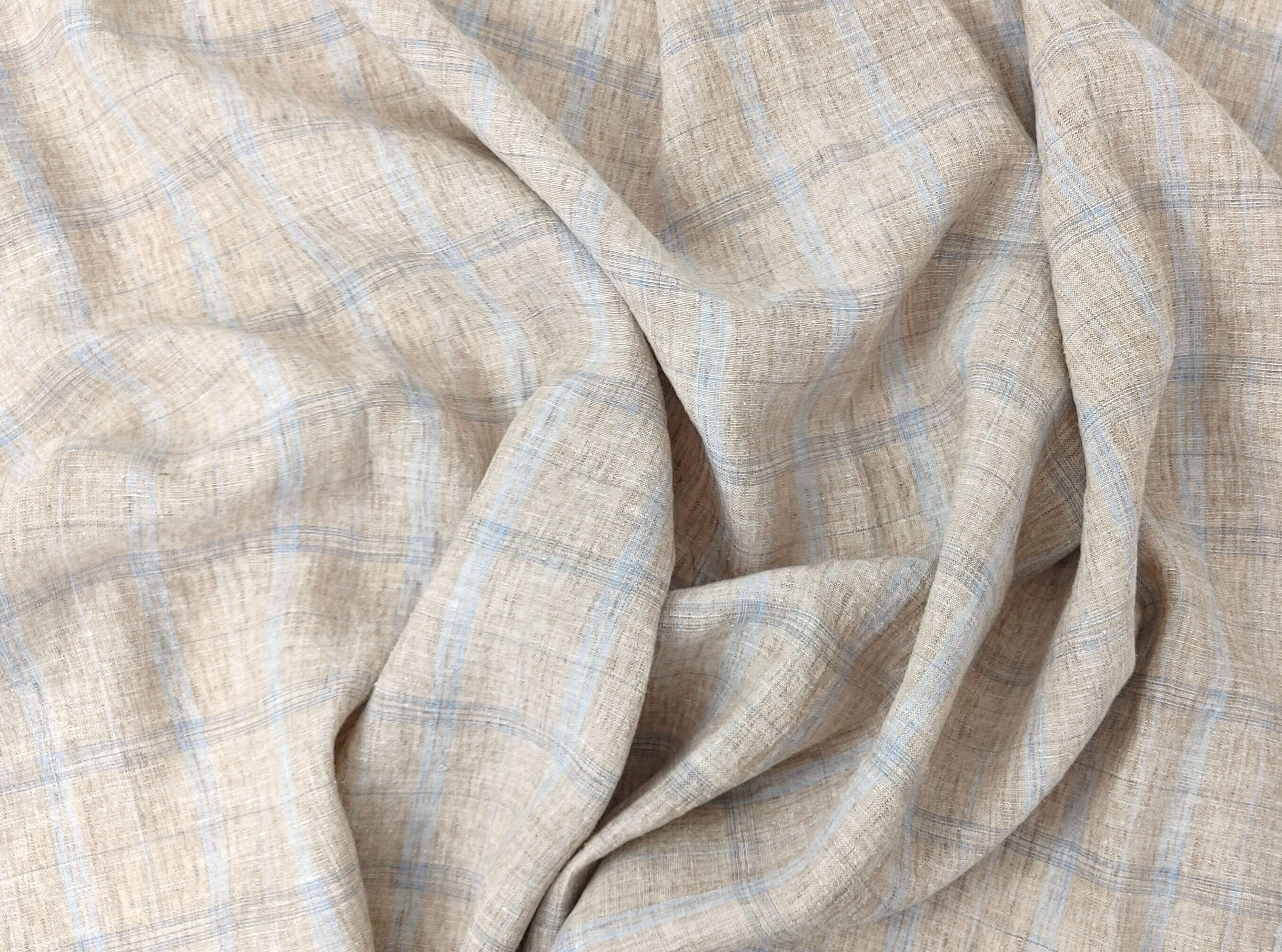 Beige Plaid Linen Cotton Ramie Fabric 7867