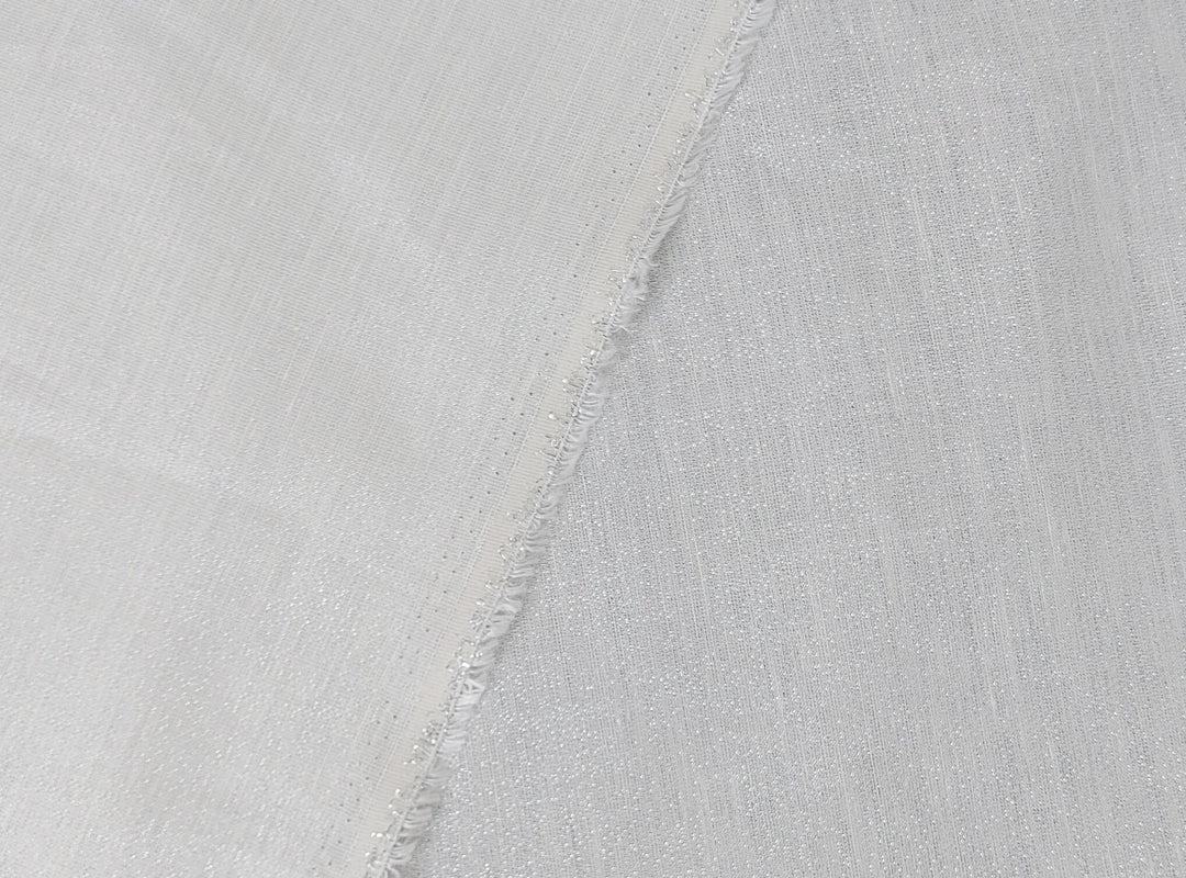 Elegant White Linen Tencel Fabric with Silver Lurex Highlights 2467