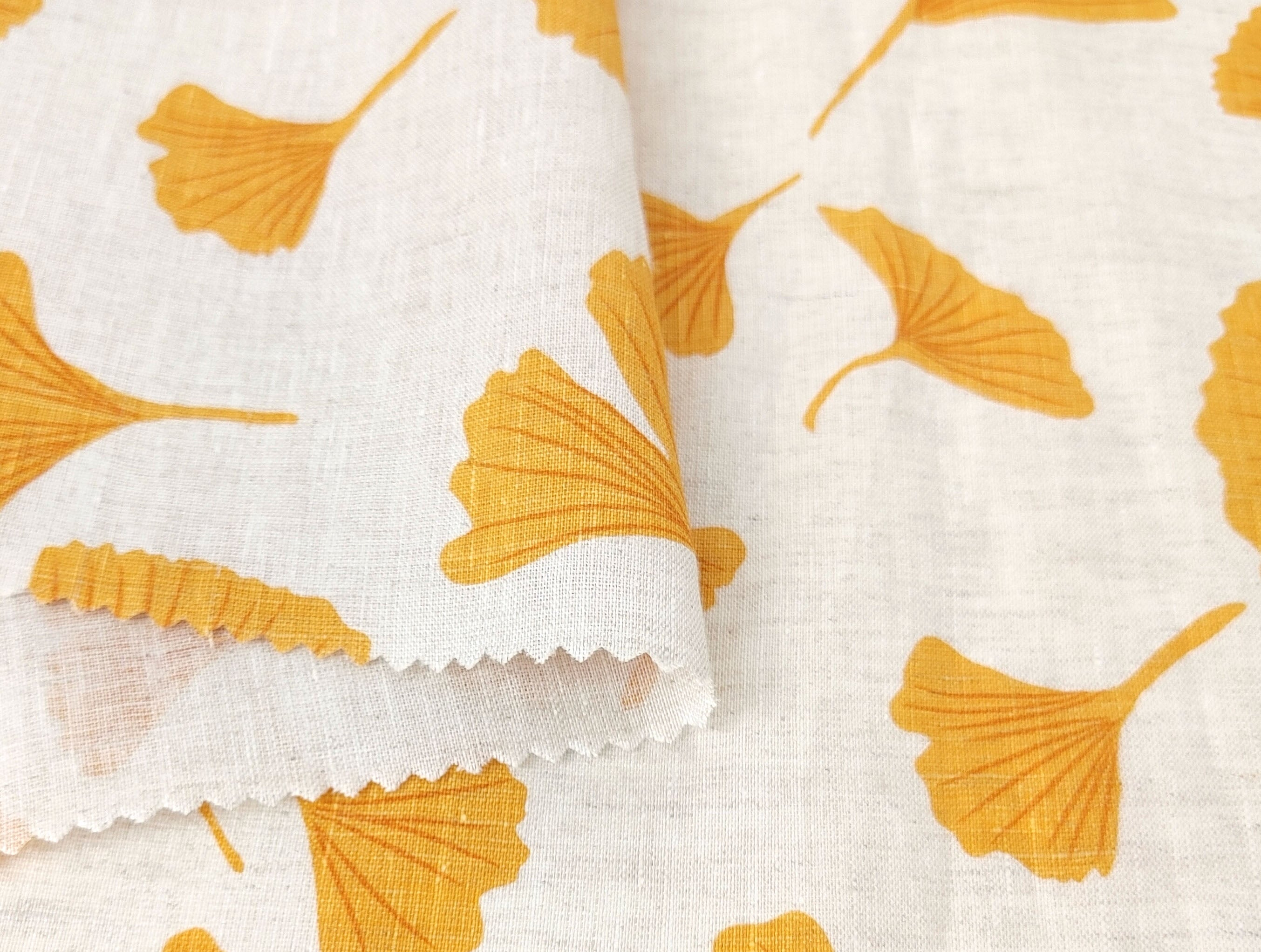 Morning Calm Ginkgo: 100% Linen Fabric 7912