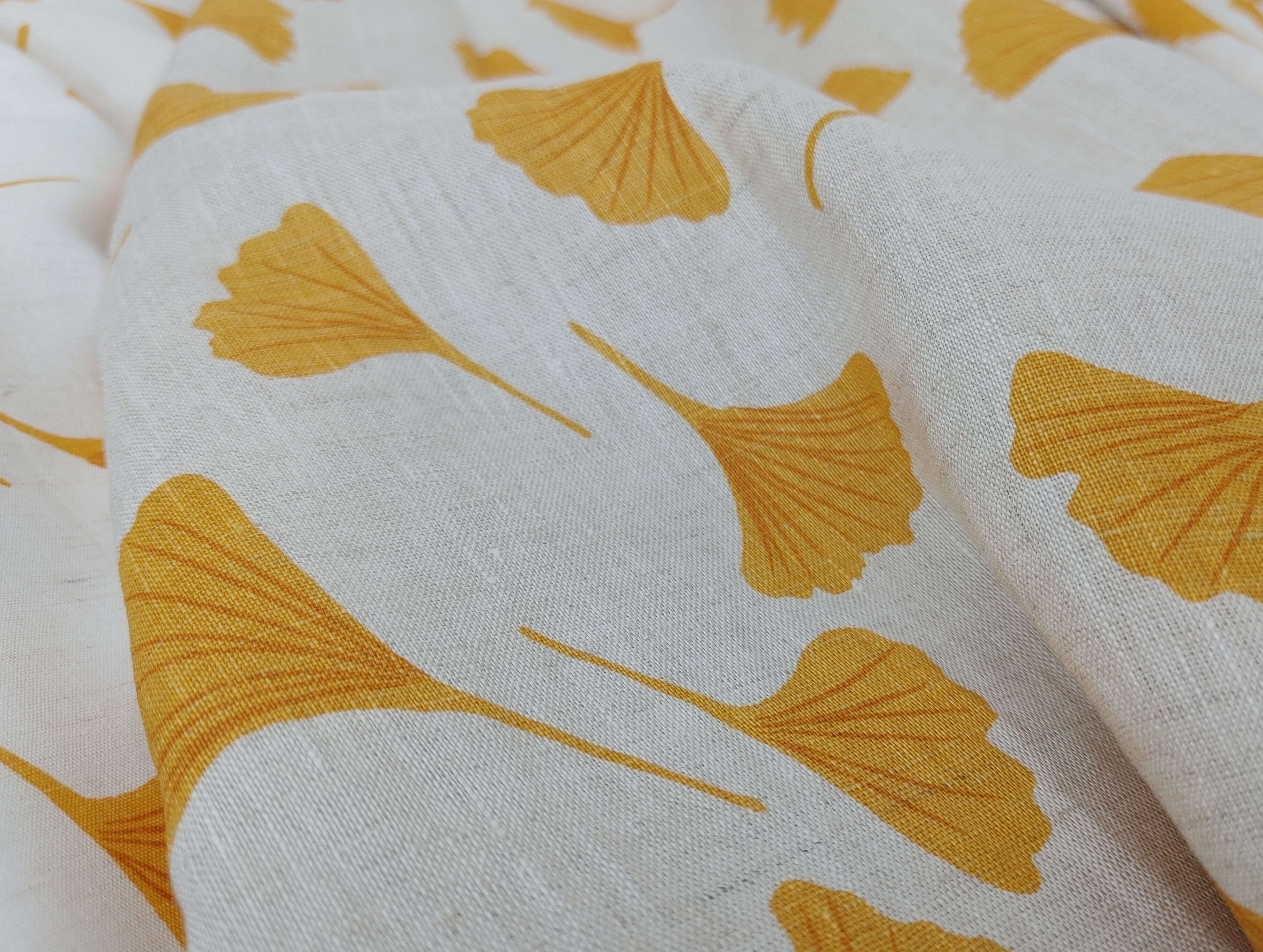 Morning Calm Ginkgo: 100% Linen Fabric 7912