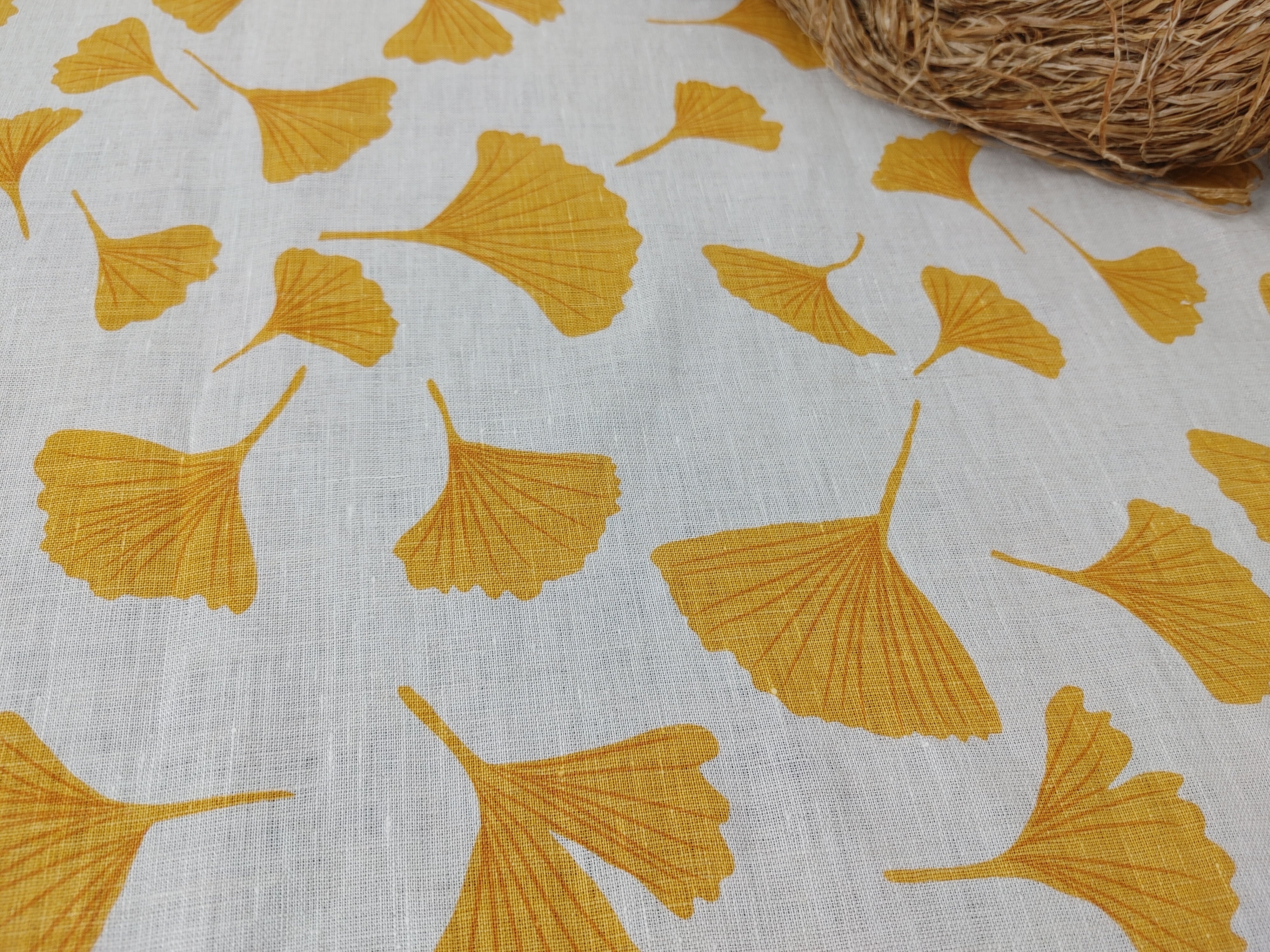 Morning Calm Ginkgo: 100% Linen Fabric 7912