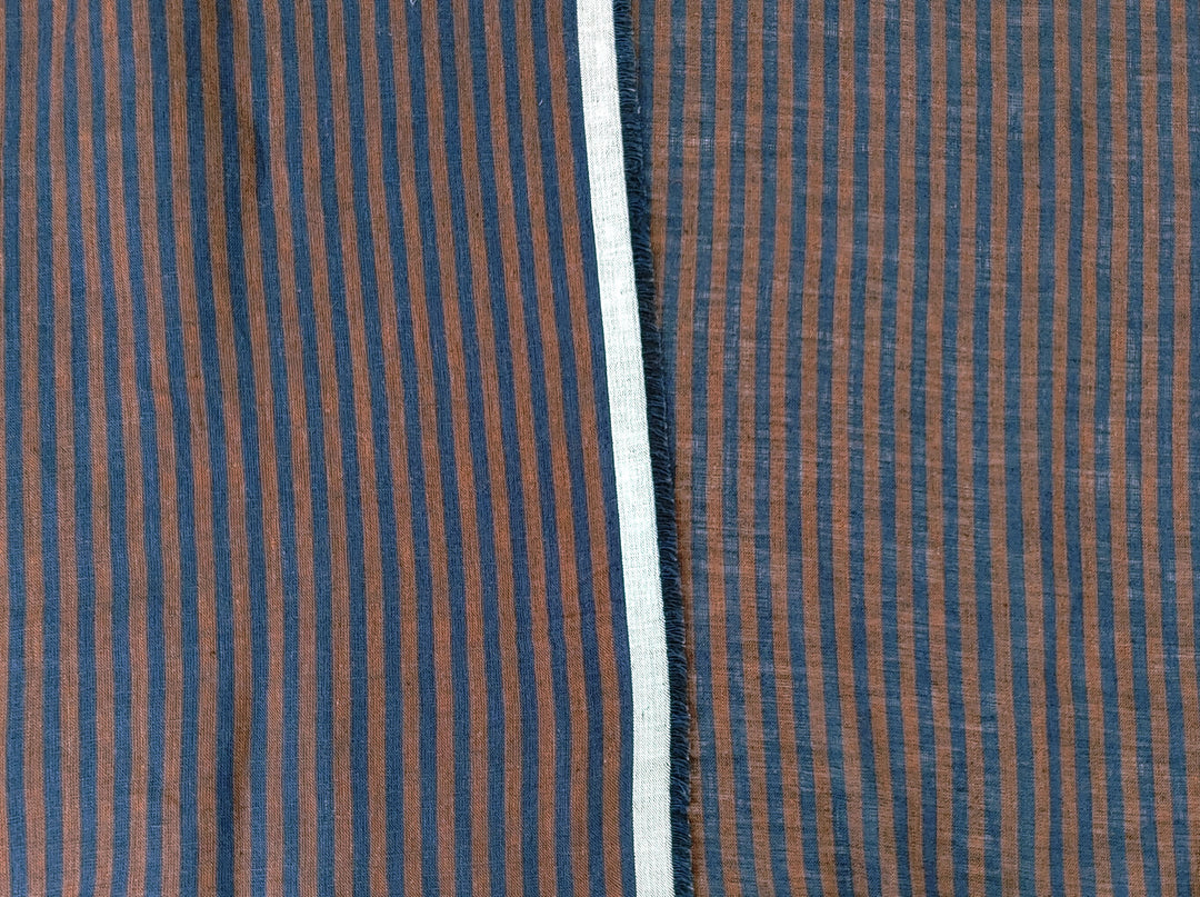 Classic brown and navy striped fabric 100% linen 7918