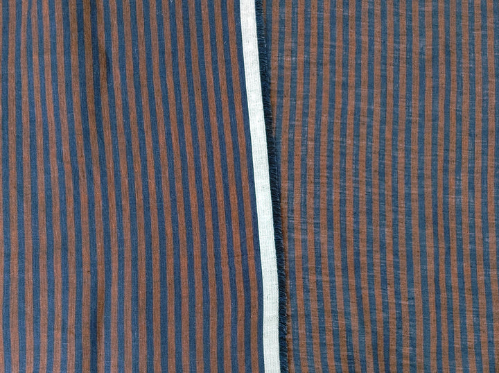 Classic brown and navy striped fabric 100% linen 7918