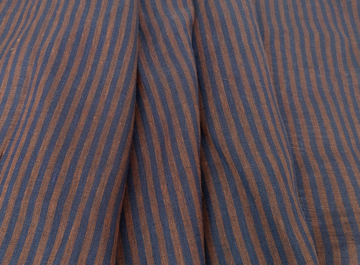 Classic brown and navy striped fabric 100% linen 7918