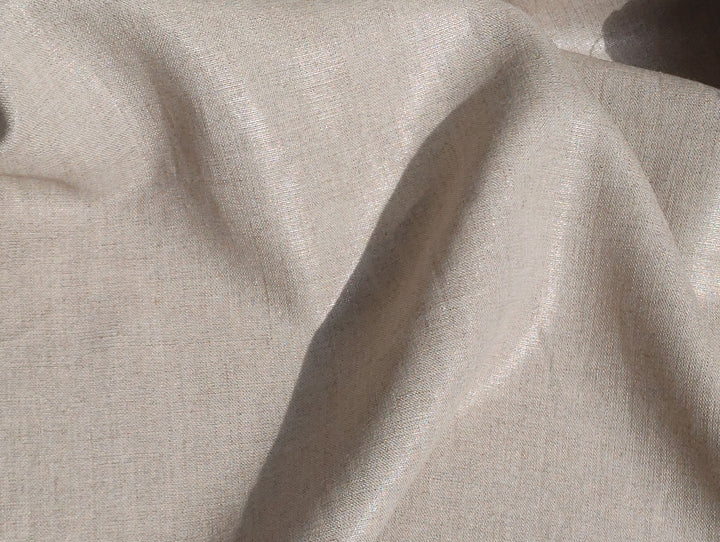 100% Linen Natural Color Fabric with Silver Foil Print 3492