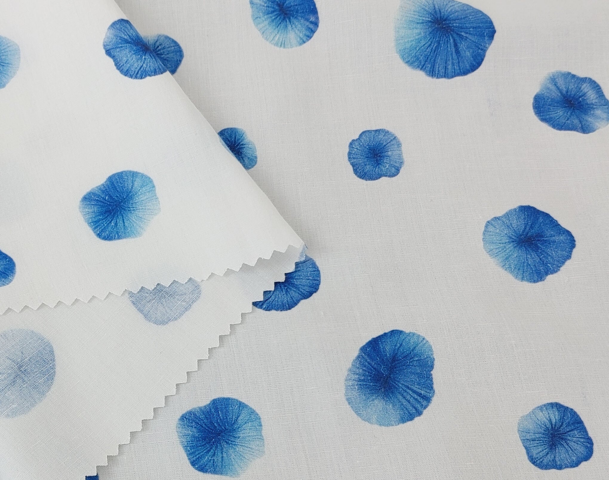 Linen Rayon Fabric in Botanical Blue Print 7921