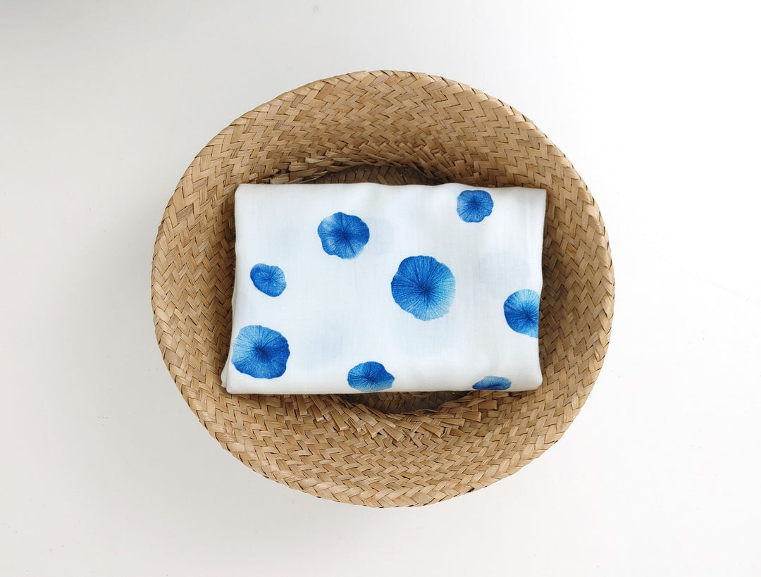 Linen Rayon Fabric in Botanical Blue Print 7921