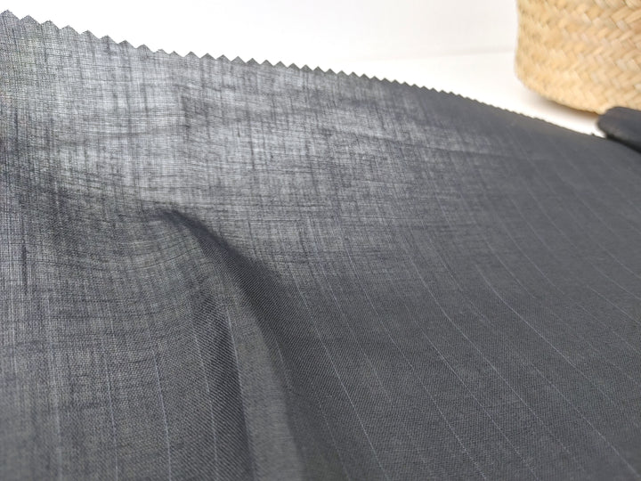 100% Ramie Fabric: Lightweight Black with Delicate Stripe Pattern 7521