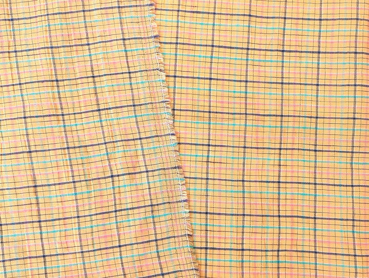 Orange Plaid Linen Blend Fabric with Wrinkle Texture 474