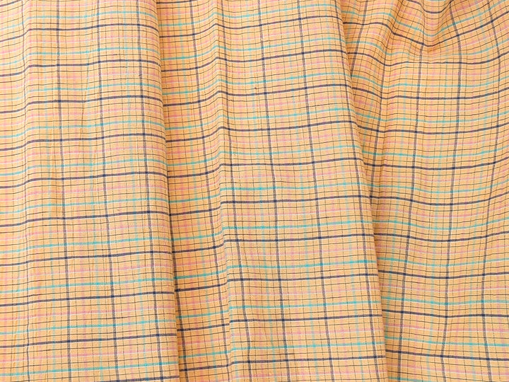 Orange Plaid Linen Blend Fabric with Wrinkle Texture 474