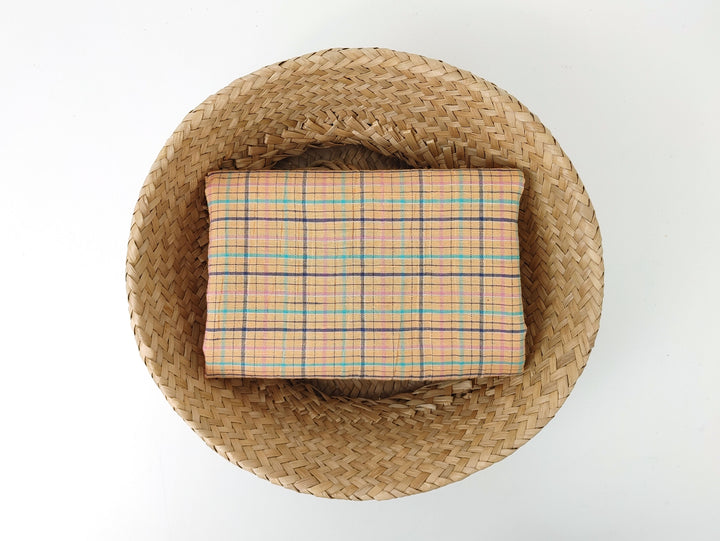 Orange Plaid Linen Blend Fabric with Wrinkle Texture 474