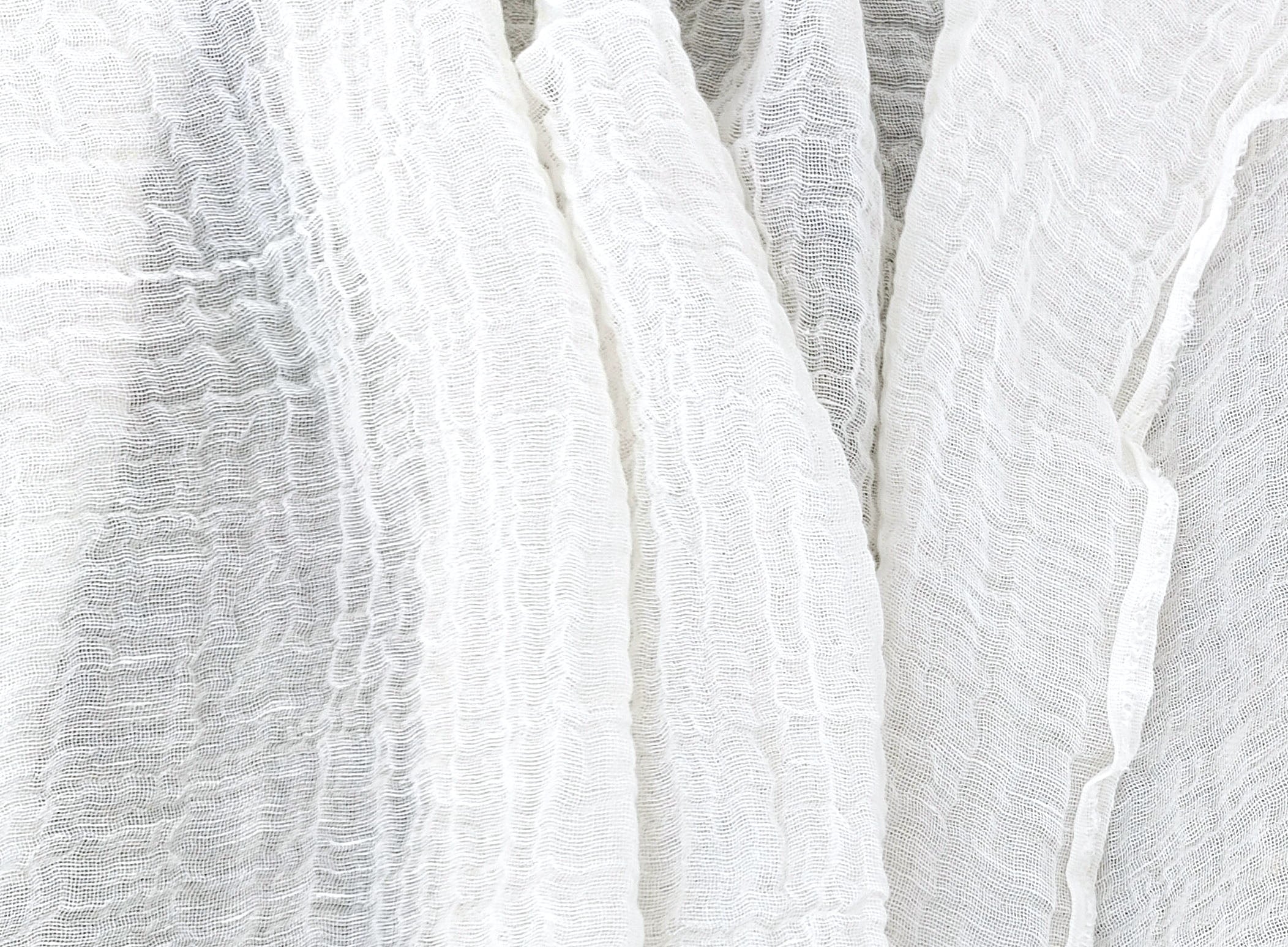 White Sheer Linen Rayon Ramie Mesh Fabric with Wrinkle Effect 2783