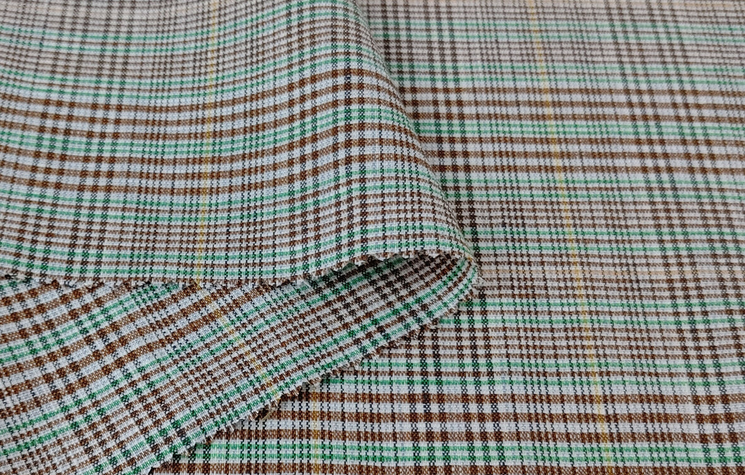 Green Linen-Polyester PU Stretch Plaid Fabric