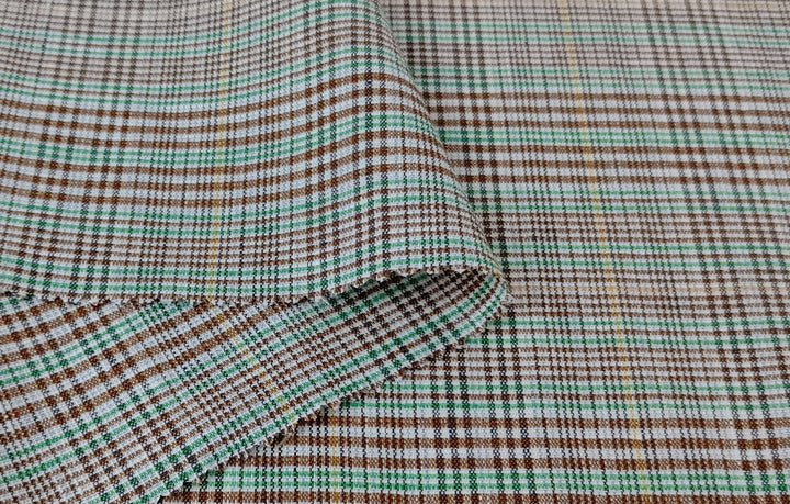 Green Linen-Polyester PU Stretch Plaid Fabric