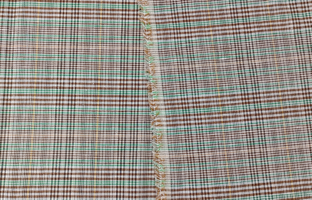 Green Linen-Polyester PU Stretch Plaid Fabric