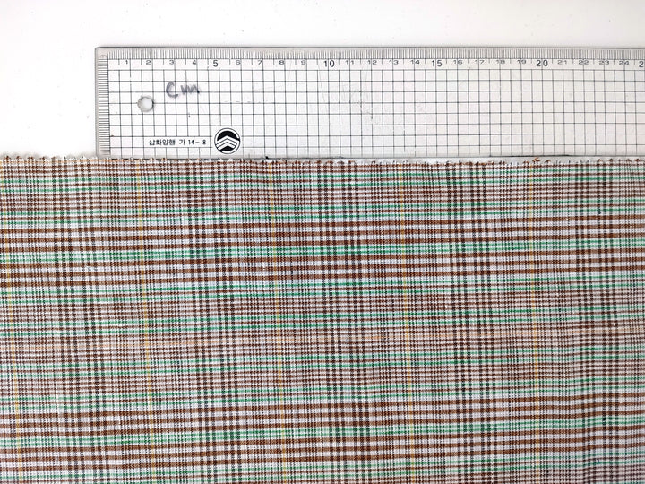 Green Linen-Polyester PU Stretch Plaid Fabric
