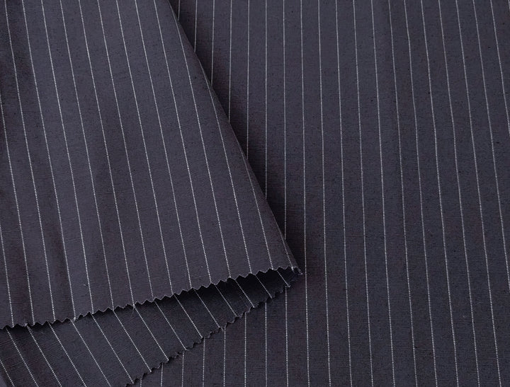 Navy Linen-Cotton Fabric with White Pin stripes 7955