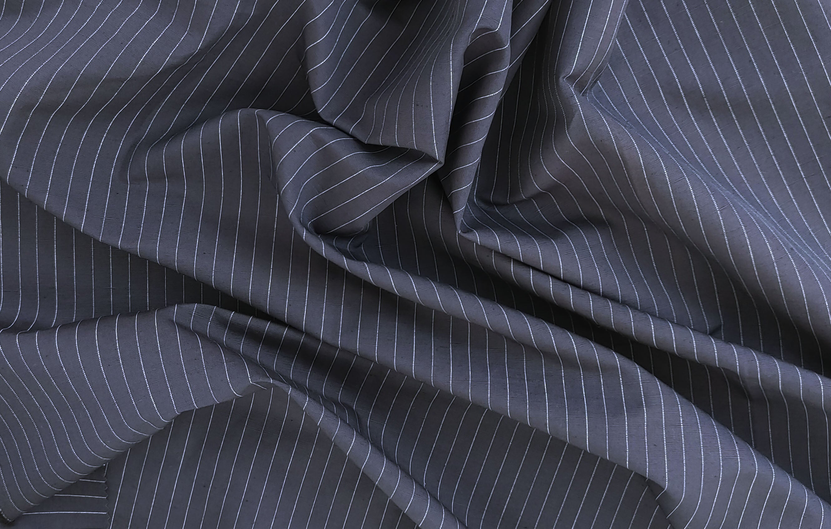 Navy Linen-Cotton Fabric with White Pin stripes 7955