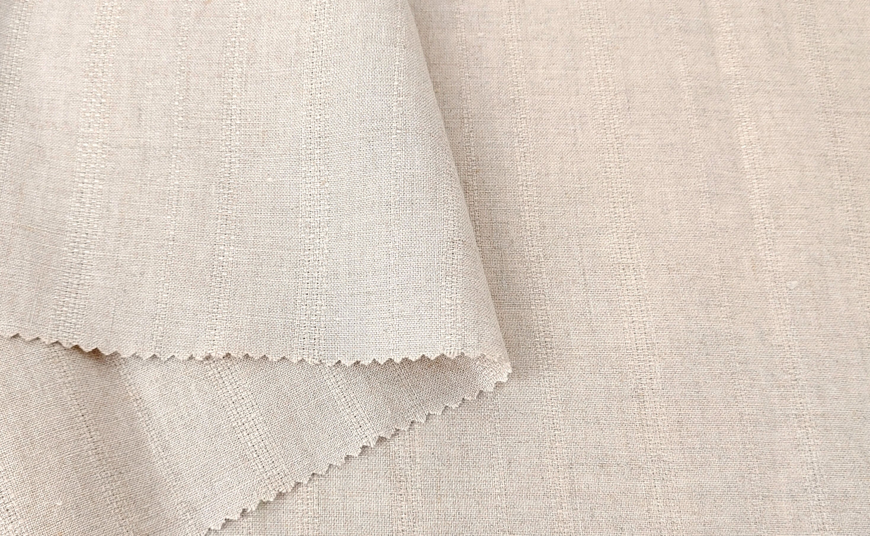 100% Linen Dobby Stripe Fabric – Natural Color, Medium Weight 876