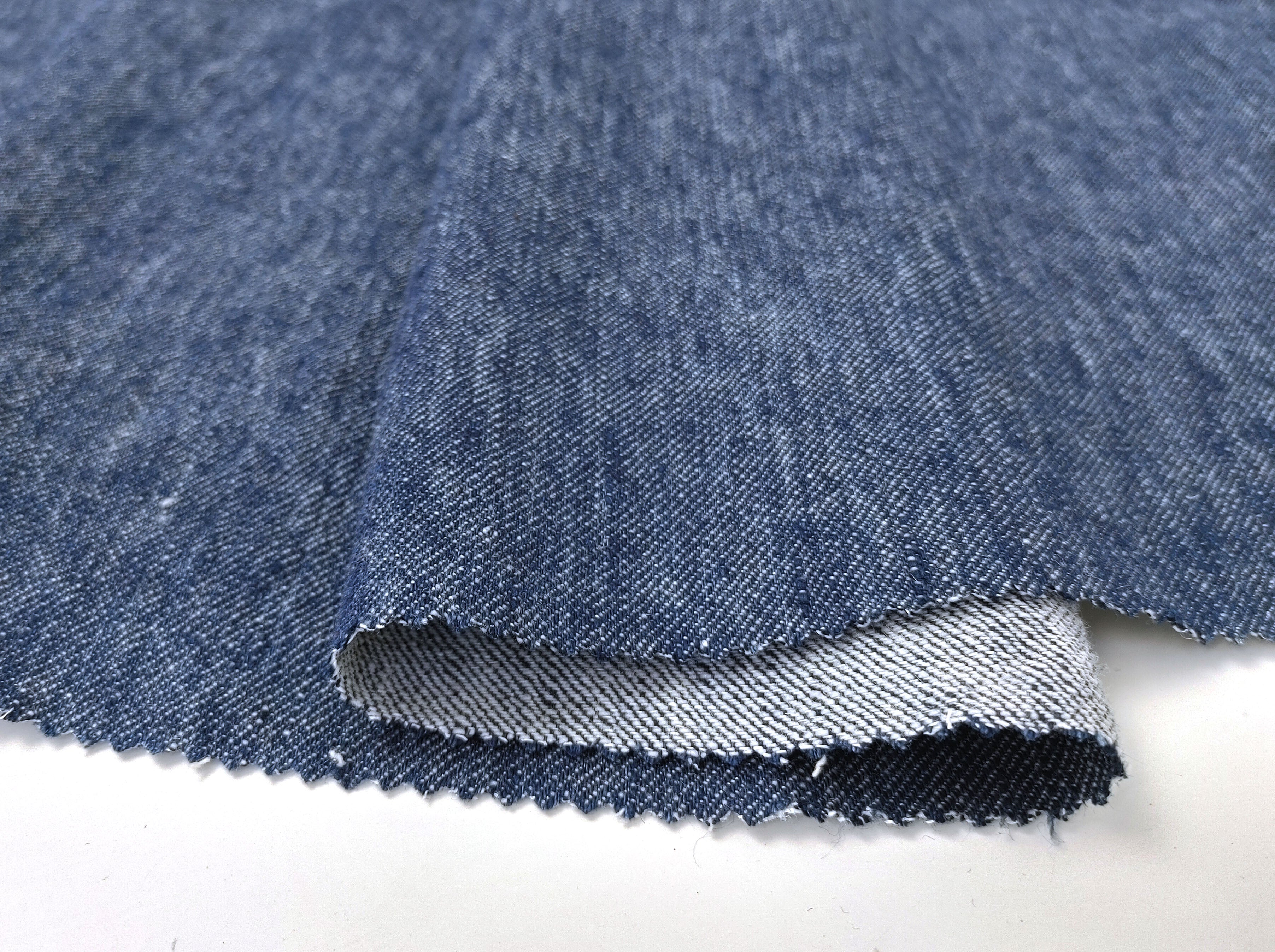 Linen-Wool Twill Fabric - Blue Denim Style, Soft Handfeel 7956