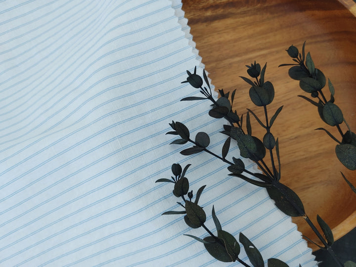 Lightweight Linen Cotton Tencel Blend Fabric with Blue Pinstripes 7947