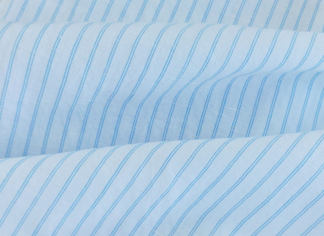 Lightweight Linen Cotton Tencel Blend Fabric with Blue Pinstripes 7947