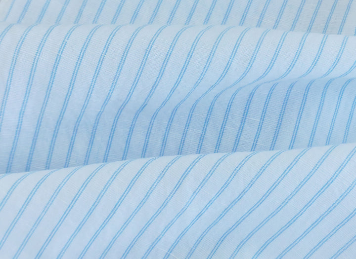 Lightweight Linen Cotton Tencel Blend Fabric with Blue Pinstripes 7947