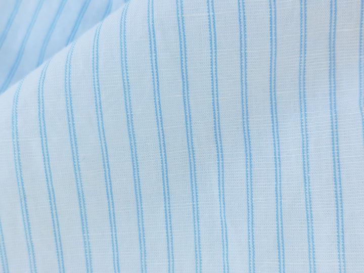 Lightweight Linen Cotton Tencel Blend Fabric with Blue Pinstripes 7947