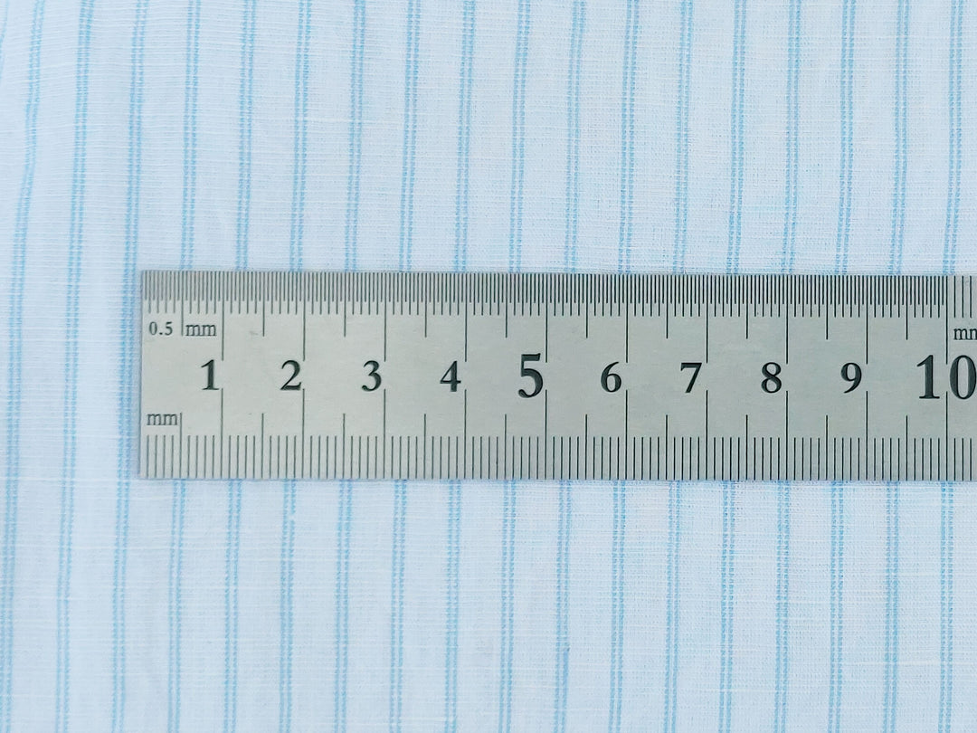 Lightweight Linen Cotton Tencel Blend Fabric with Blue Pinstripes 7947