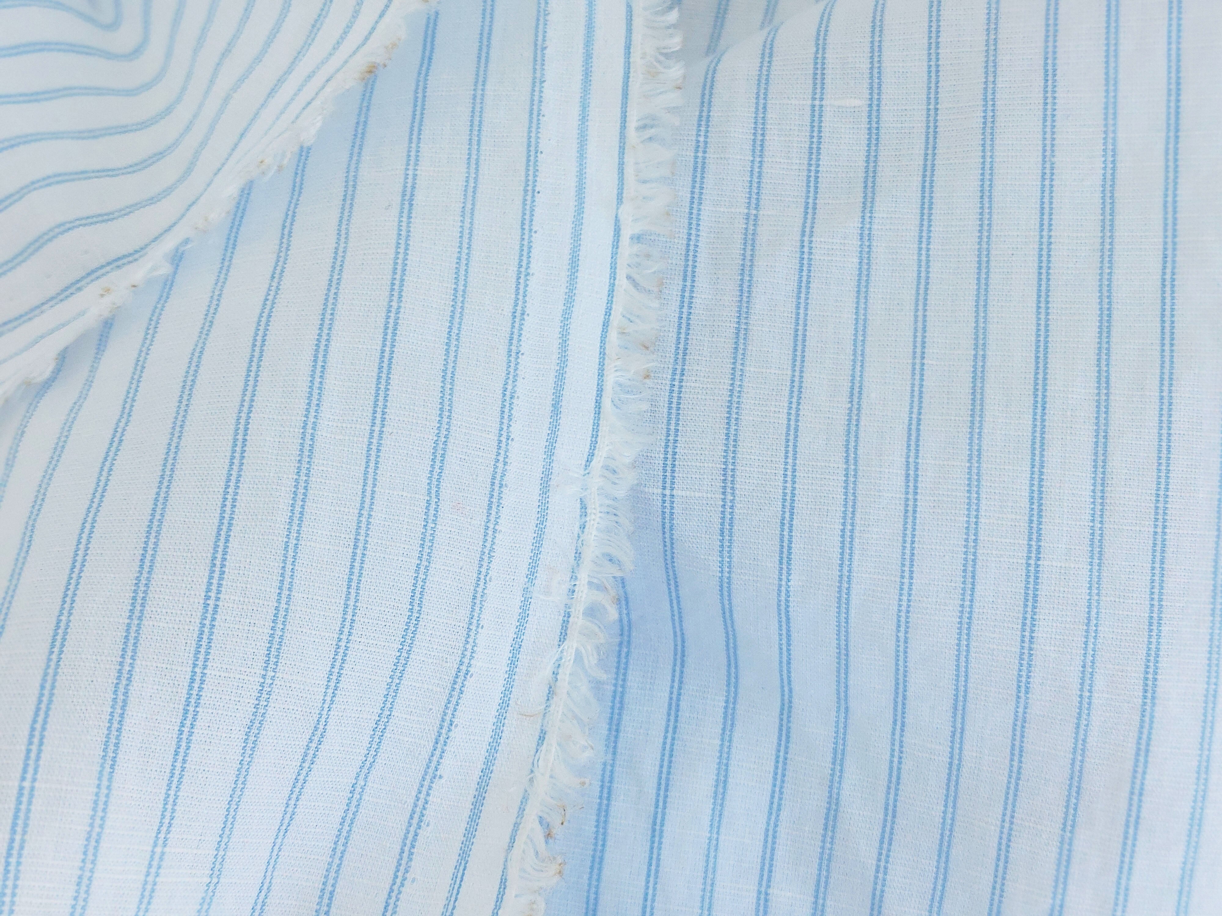 Lightweight Linen Cotton Tencel Blend Fabric with Blue Pinstripes 7947