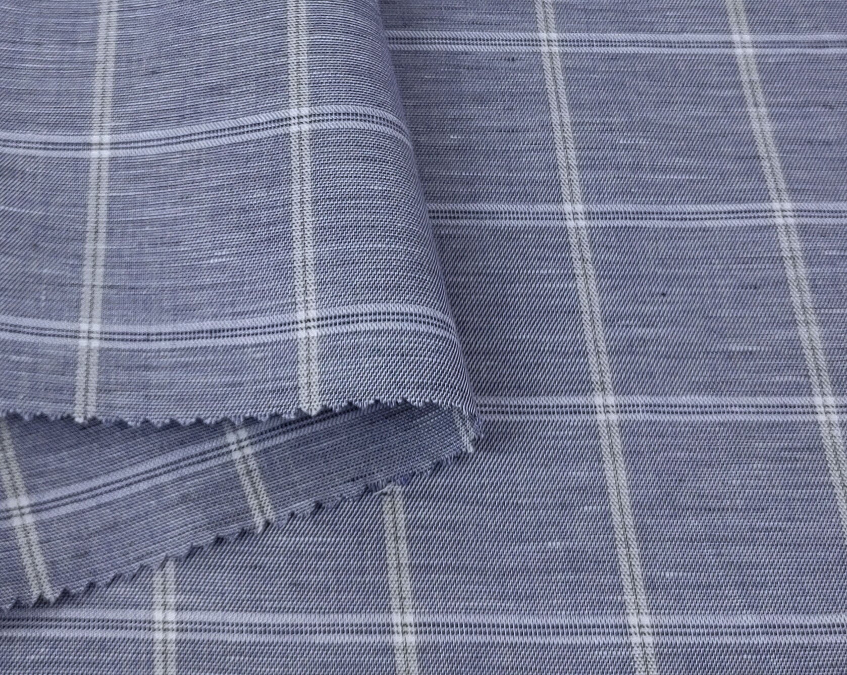 Classic Windowpane Linen-Cotton Twill Fabric – Light to Medium Weight 3185 3247