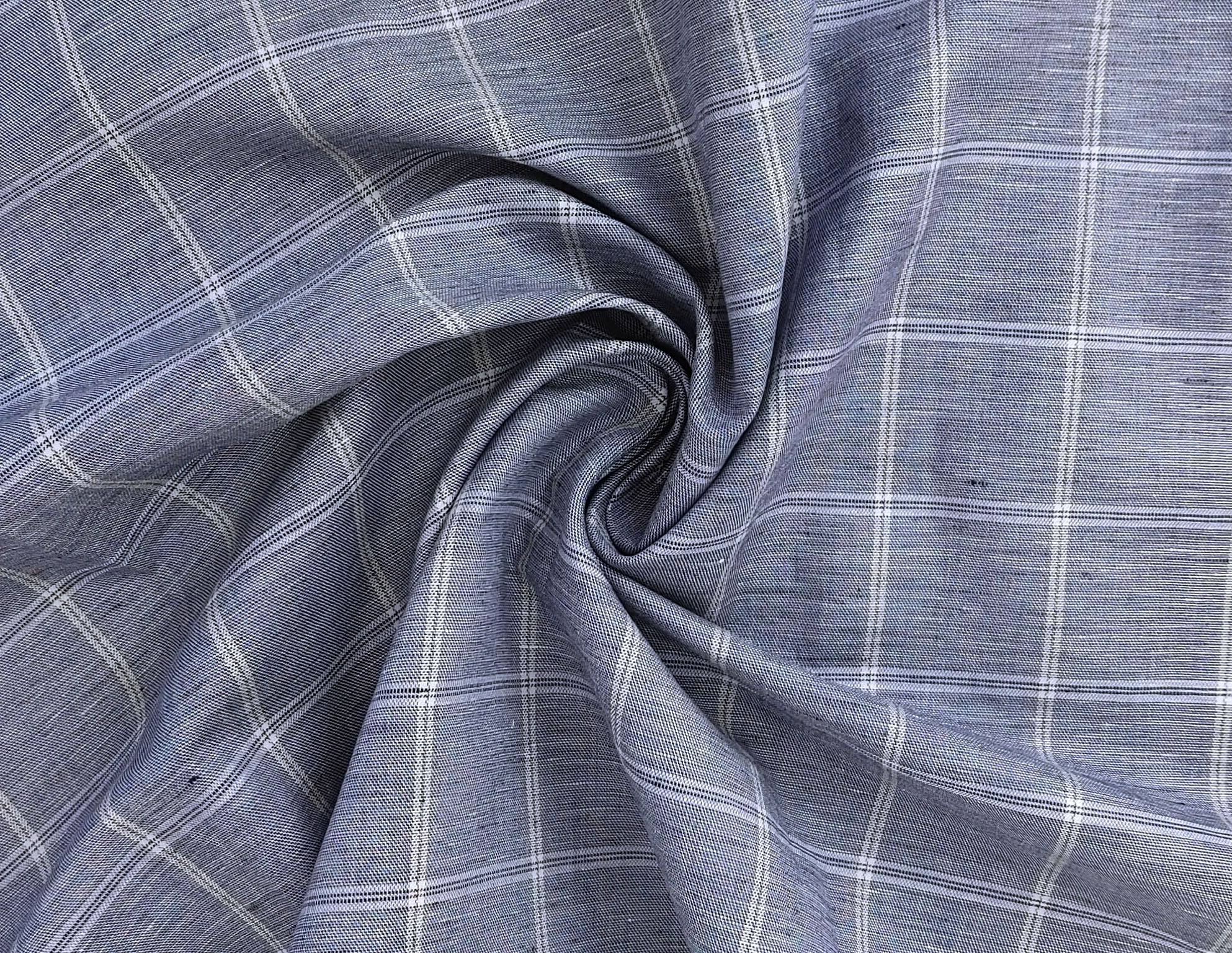 Classic Windowpane Linen-Cotton Twill Fabric – Light to Medium Weight 3185 3247