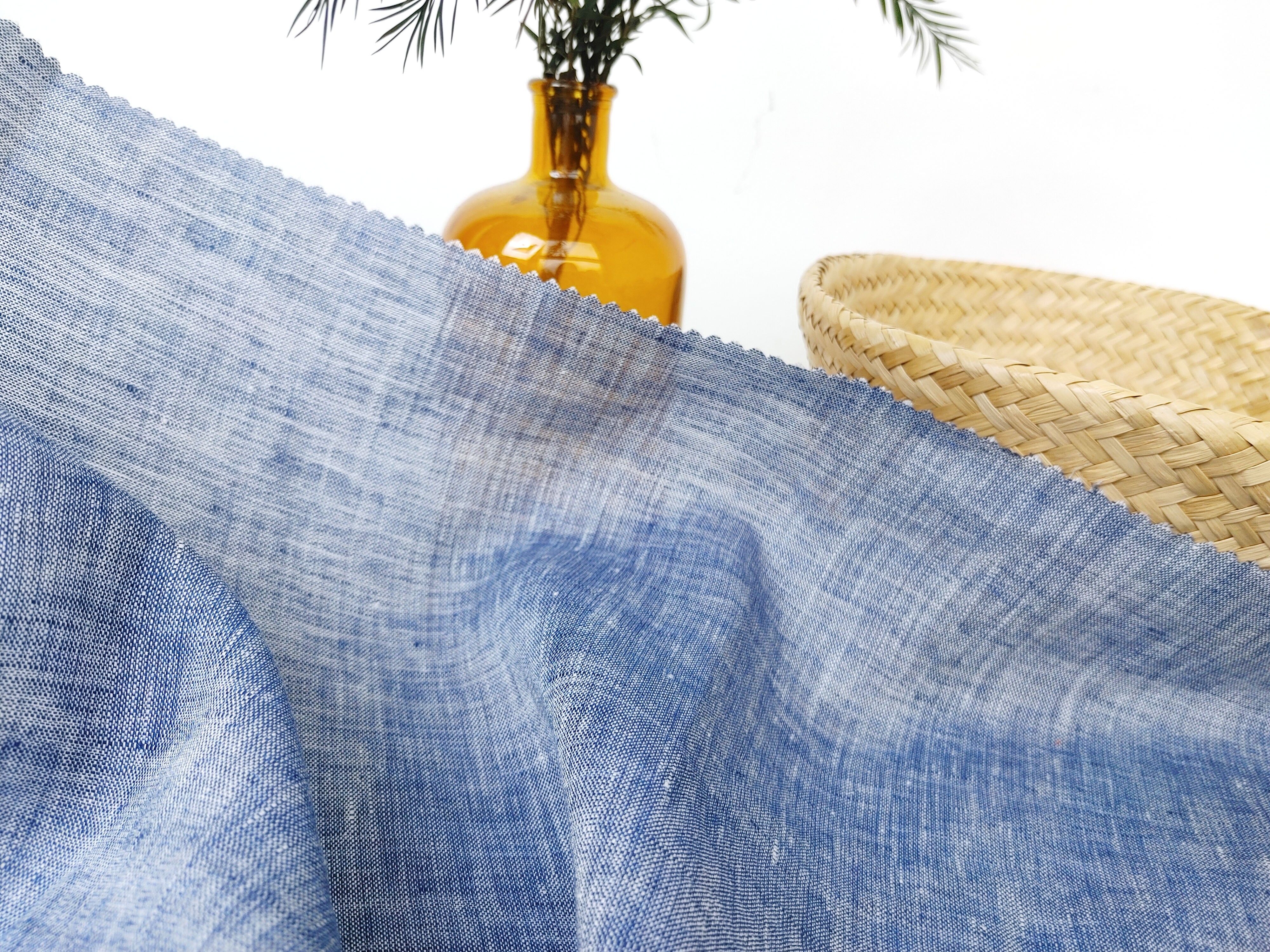 Classic Chambray Blue Linen – Lightweight, Soft, 100% Linen Fabric