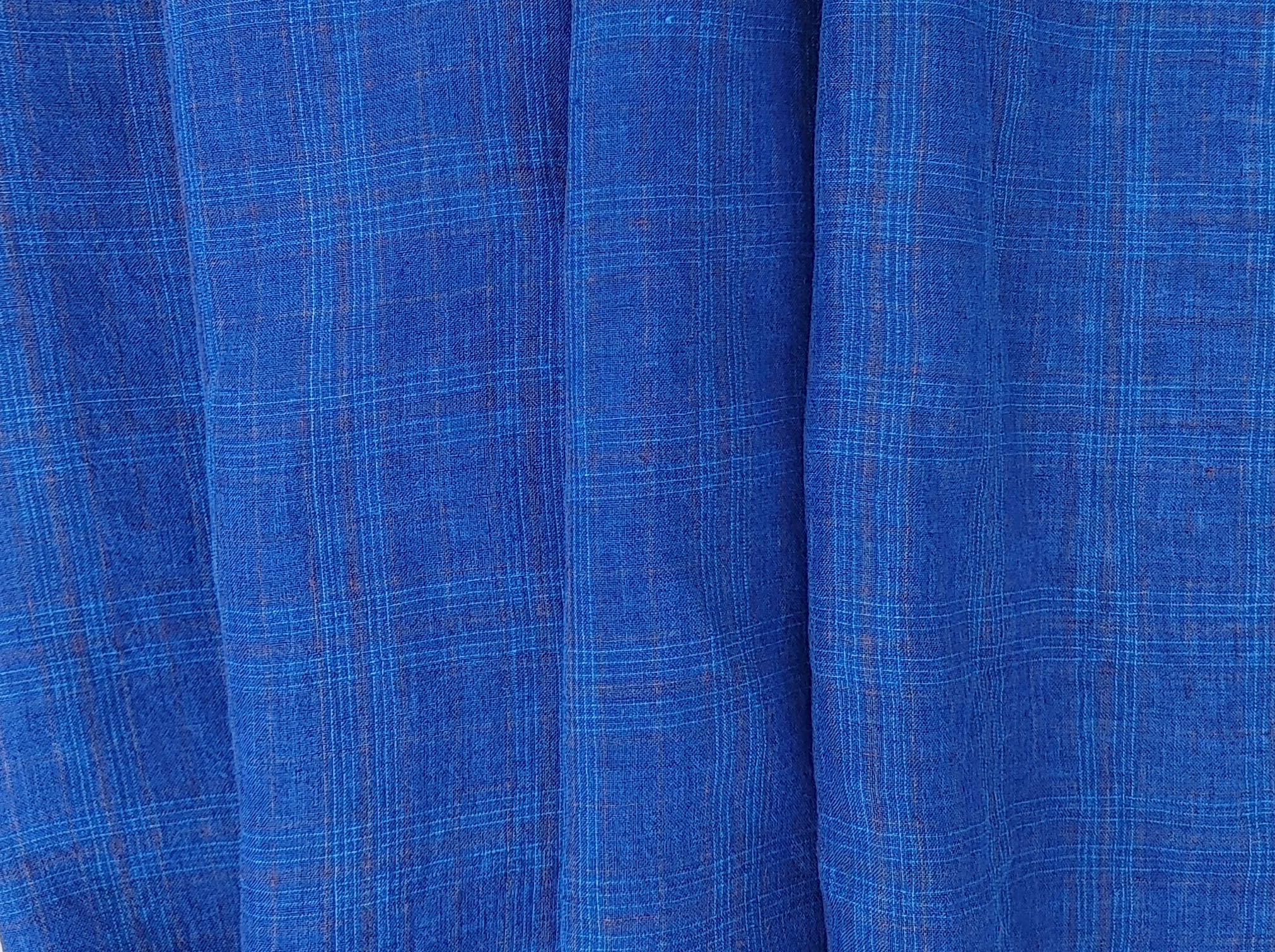 Vintage Delavé Deep Blue 100% Linen – Subtle Plaid, Crisp & Cool Feel 8026