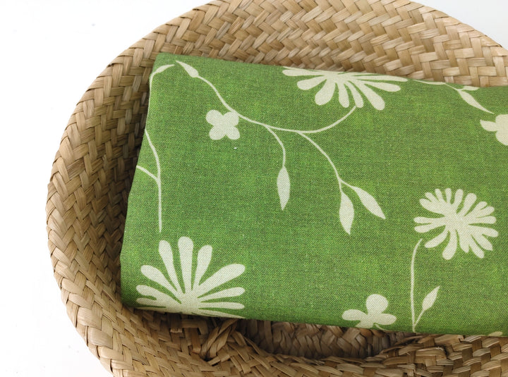 Green Leaf Print Cotton-Ramie Blend Fabric 8021