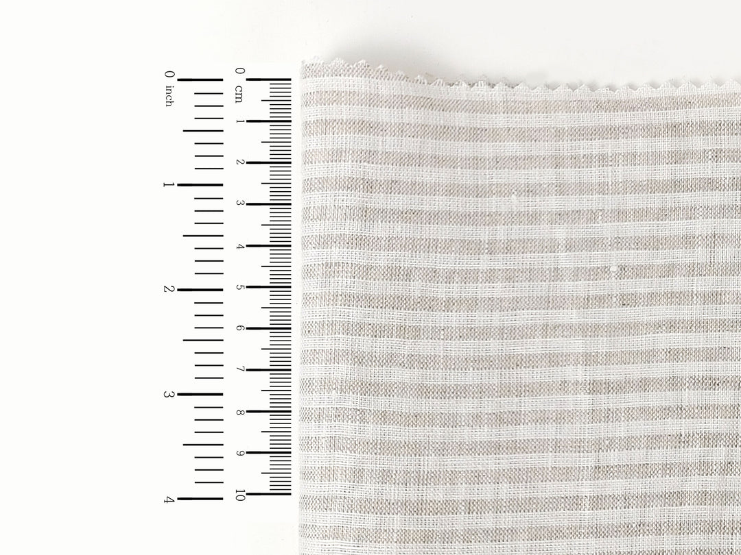 100% Linen Fabric with Light Beige Horizontal Stripes 7883