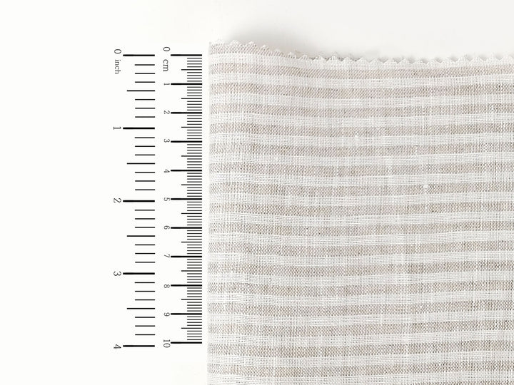 100% Linen Fabric with Light Beige Horizontal Stripes 7883
